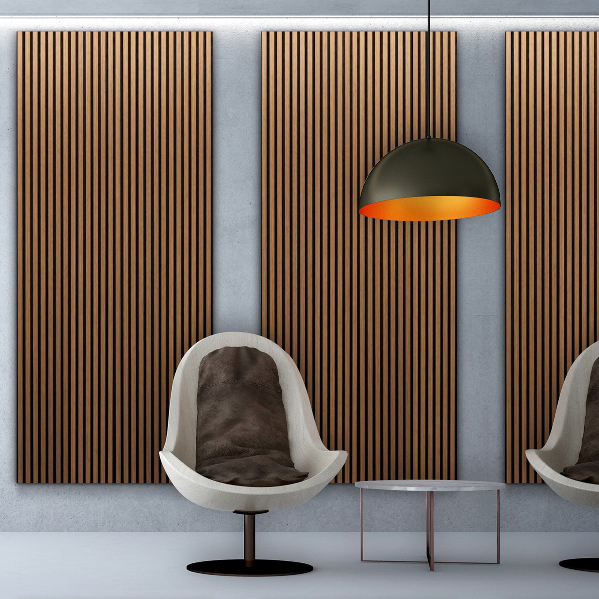 Elevate your space: modern interior featuring Zen Zone’s Zen Timber Slat panels, chic seating, and sleek lighting accents.