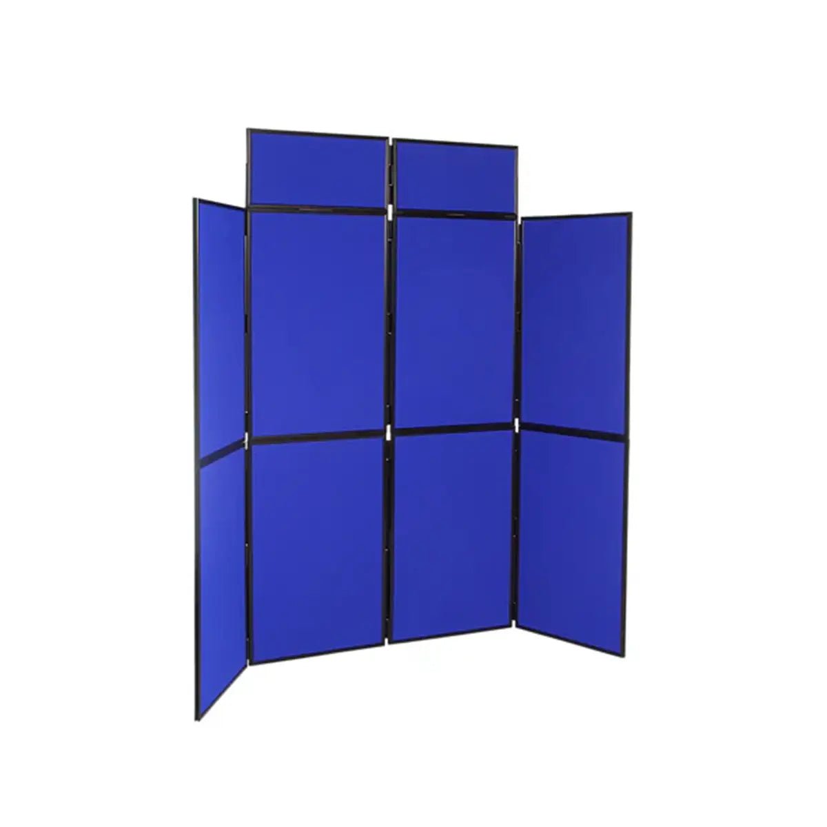 Fast Folding 8-Panel Display Stand, sturdy PVC frame, blue Nyloop, black trim—ideal for risk management training and insurance expos.
