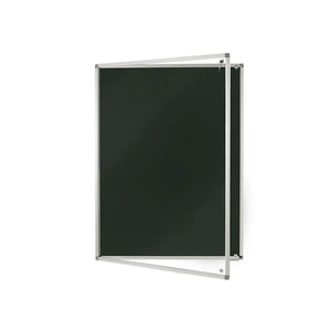 Secure, fire-rated green noticeboard with silver frame, ideal for global offices and high-risk locations; wall mounted, tamperproof.