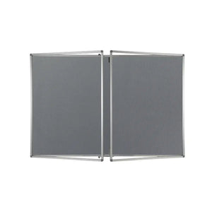 Secure, fire-rated noticeboard with dual gray panels in aluminum frame—ideal for displaying vital travel or work insurance info.