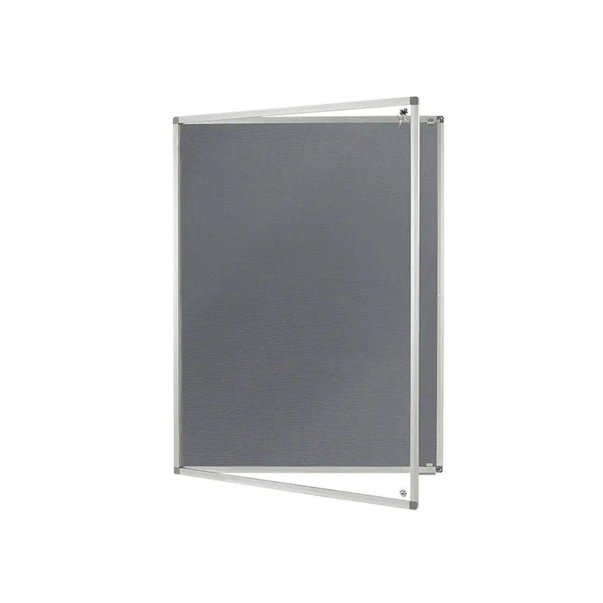 Class B fire-rated, tamperproof gray noticeboard with slim aluminum frame—ideal for secure workspaces in high-risk areas.