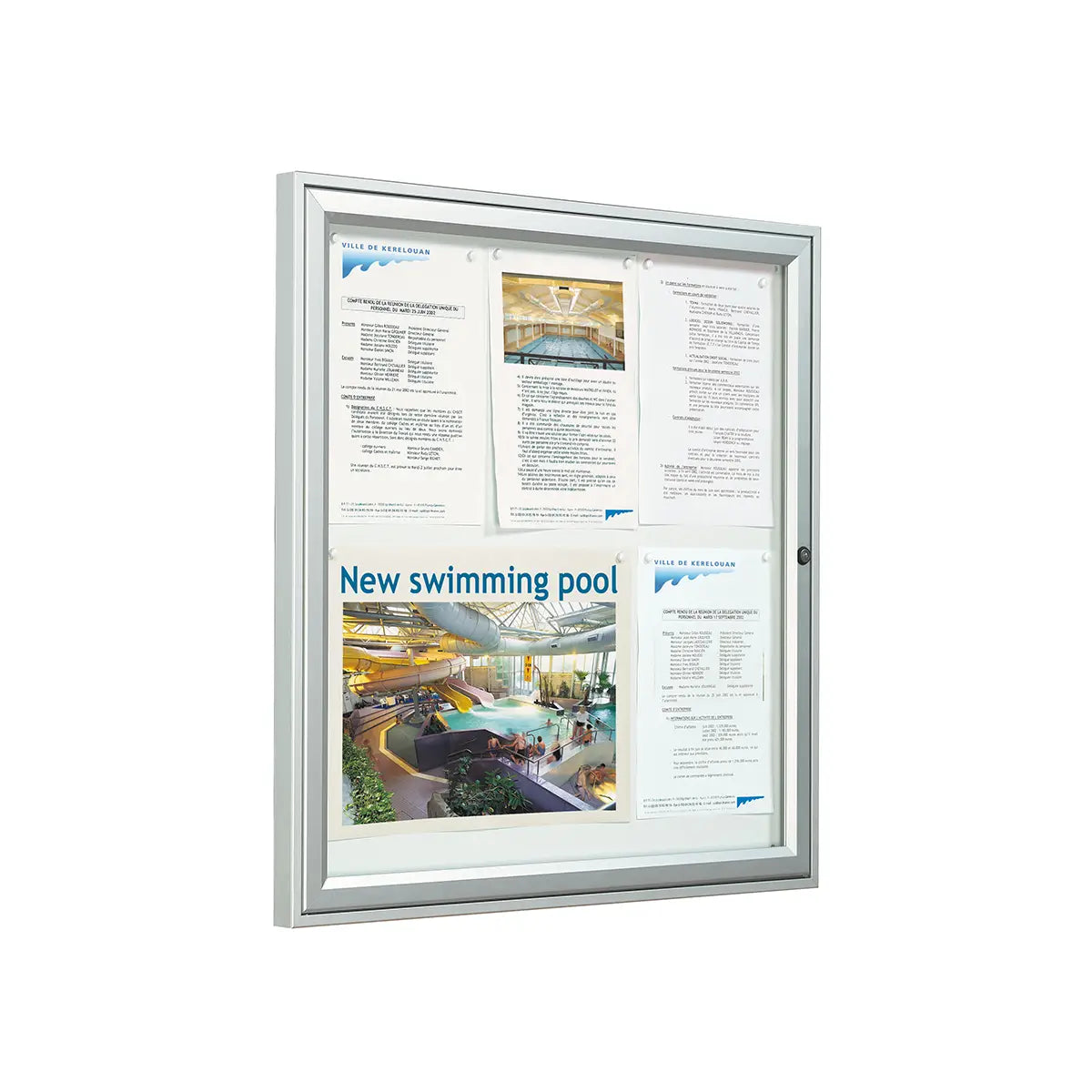 Secure wall-mounted weatherproof lockable noticeboard displays vital safety docs and updates, ideal for work/travel risk zones.