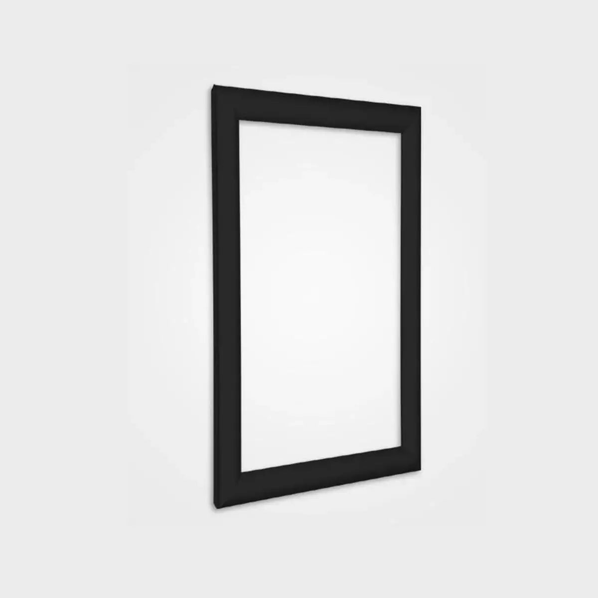 Secure black 25mm snap frame for essential workplace notices, empty on a white wall—ideal for global work and travel environments.