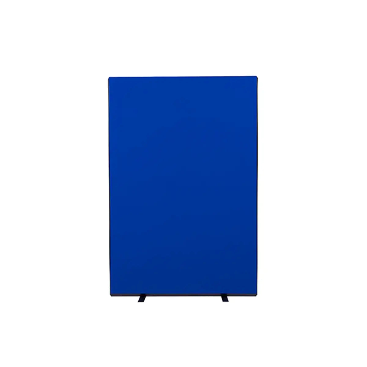 Blue Nyloop office room divider screens on black feet, providing safe, flexible workspace solutions for high-risk global locations.