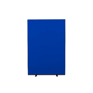Blue Nyloop office room divider screens on black feet, providing safe, flexible workspace solutions for high-risk global locations.