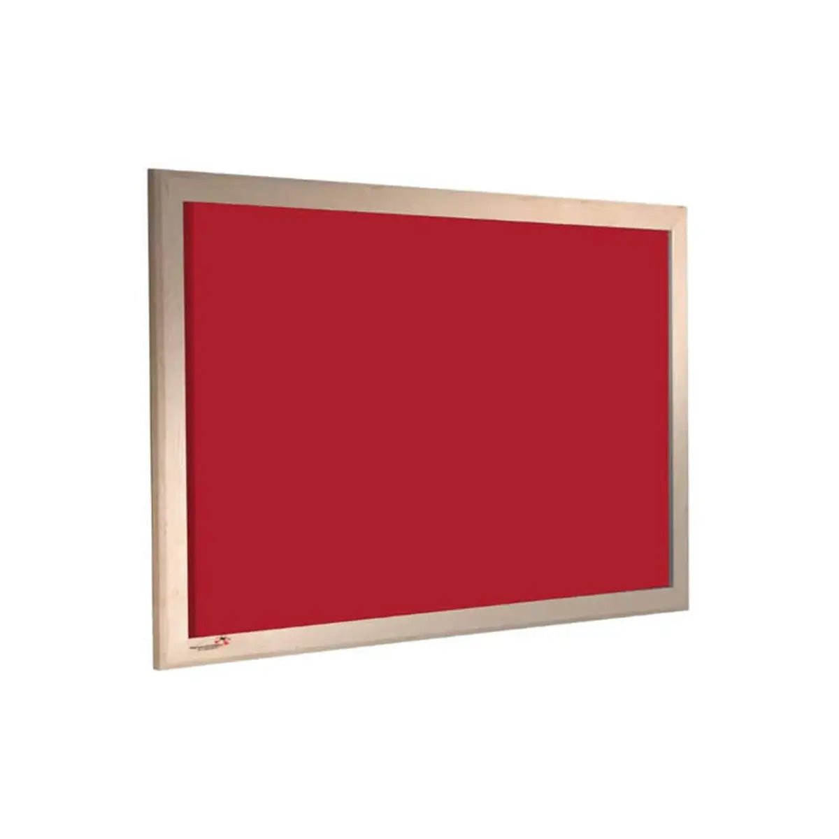 Showcasing the Premier Camira Cara Notice Board with fire-rated Camira Cara surface, ash frame, angled on white backdrop.