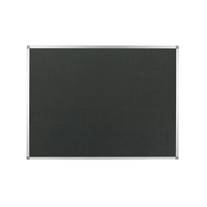 Rectangular black fire-rated notice board with aluminium frame, ideal for secure safety alerts in high-risk or global work settings.