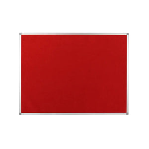 Class 1 fire rated red Hessian notice board with silver frame, ideal for work, travel insurance offices in high-risk locations.