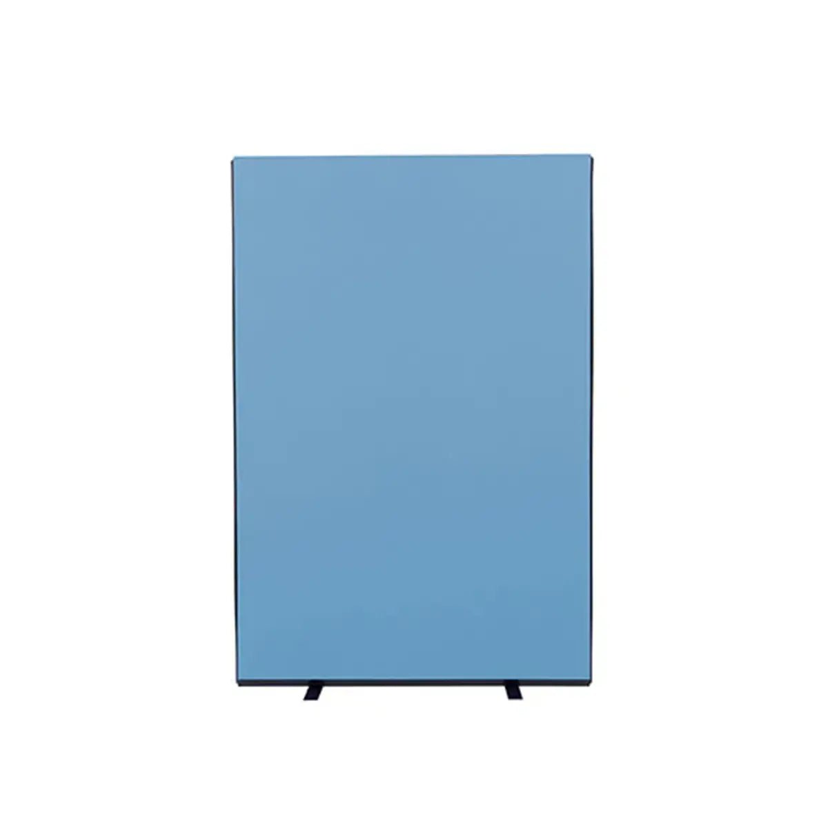 Rectangular, light blue woolmix office screen with black feet, ideal for modular workspace safety in high-risk global locations.