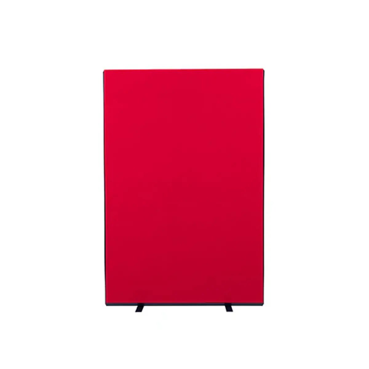 Enhance safety and privacy in high-risk office or travel zones with a sturdy red fabric divider on black feet, on a white backdrop.